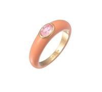 Elli Ring Damen Solitär Oval mit Emaille Orange und Zirkonia Kristall Rosa