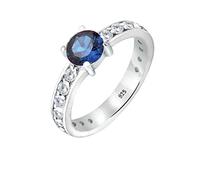 Elli Ring Damen Solitär Saphirblau mit Zirkonia Kristalle 925 Silber
