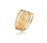 Elli, Ring Stapelringe Stacking Bandring 5er Set 925 Silber in gold, Schmuck für Damen Gr. 52 mm
