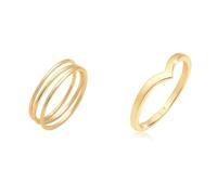 Elli Ring Damen Wickel Filigran in 925 Sterling Silber & Ring Damen V-Form Stacking Trend in 925 Sterling Silber Vergoldet
