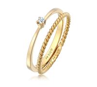 Elli Ringe - Ring Diamant (0.03 ct.) Kordel 2er Ring Set 925 Si - Gr. 54 MM - in Gold - für Damen