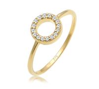 Verlobungsring ELLI DIAMONDS "Kreis Diamant Weiß Brillantschliff (0.08ct) 375 Gelbgold" Gr. 52, gold, Fingerringe, Damen, 52mm, 0,02 P1 = bei 10-facher Vergrößerung erkennbare Einschlüsse, Gelbgold 37