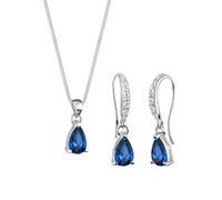 Elli Schmuckset Damen mit Saphirblau Tropfen und Zirkonia Kristallen in 925 Sterling Silber
