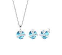 Elli Damen-Schmuckset Anhänger Halskette und Ohrstecker Herz 925 Sterling Silber 0.001 Karat Swarovski Kristall Blau 45cm - 0901641713_45