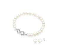 Elli Damen-Infinity Armband mit Ohrringe 925 Sterling Silber Süßwasserzuchtperlen Swarovski Kristallen 18 cm - 0906951016-18