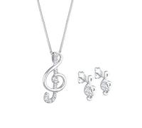 Elli Schmuckset Damen Notenschlüssel Anhänger Musik mit Kristallen in 925 Sterling Silber