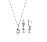 Elli Schmuckset Damen Süßwasserzuchtperle und Kristalle