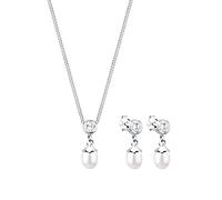 Elli Schmuckset Damen Süßwasserzuchtperle und Zirkonia Kristalle in 925 Sterling Silber