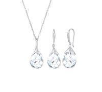 Elli Schmuckset Damen Tropfen Anhänger klassisch edel mit Bergkristall in 925 Sterling Silber