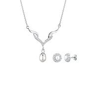 Elli Schmuckset mit Swarovski Kristalle und Süßwasserzuchtperle Einheitsgröße silberfarben Damen Silberketten Halsketten Schmuck Einheitsgröße silberfarben