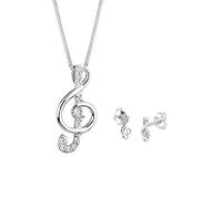 Elli Schmuckset Silber 925 Damen, Halskette mit Notenschlüssel Anhänger und Ohrstecker mit Zirkonia, Silbernes Schmuck Set mit Silberkette und Ohrringe für Frauen Mädchen, Kette Länge 45 cm