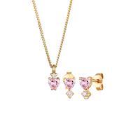 Elli Set Kette Ohrstecker Herz Zirkonia 925 Sterling Silber vergoldet Pink Damen