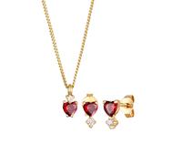 Elli Set Kette Ohrstecker Herz Zirkonia 925 Sterling Silber vergoldet Rot Damen