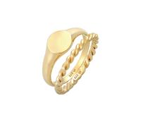 Ring-Set ELLI "Siegelring Basic Bandring Twist 2er Set 925 Silber" Gr. 52, gold, Fingerringe, Damen, 52mm, ohne Stein, Silber 925 (Sterlingsilber) (69560824-52) gold