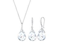 Elli Schmuckset Damen Tropfen Anhänger klassisch edel mit Bergkristall in 925 Sterling Silber