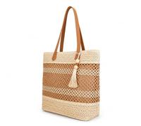 Ellniges]Damen Strohtasche geflochtene Korbtasche mit Reißverschluss Strandtasche