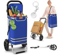 ELONEO Einkaufstrolley klappbar, Einkaufswagen mit Kühlfach, 3in1 Trolley, Sackkarre & Umhängetasche, Einkaufsrollwagen, Shopping Trolley 56L Kapazität & Einkaufschip, Hackenporsche Blau