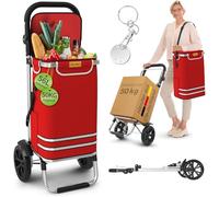 ELONEO Einkaufstrolley klappbar, Einkaufswagen mit Kühlfach, 3in1 Trolley, Sackkarre & Umhängetasche, Einkaufsrollwagen, Shopping Trolley 56L Kapazität & Einkaufschip, Hackenporsche Rot