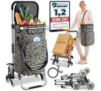 ELONEO Einkaufstrolley Treppensteiger mit Kühlfach, Einkaufsroller klappbar, Shopping Trolley höhenverstellbar, Reflektoren, abnehmbare Tasche 43 L, Hackenporsche (Treppensteiger-Trolley, Taupe)