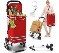 ELONEO Einkaufstrolley Treppensteiger mit Kühlfach, Einkaufsroller klappbar, Shopping Trolley höhenverstellbar, Reflektoren, abnehmbare Tasche 56 L, Hackenporsche (Treppensteiger-Trolley, Rot)