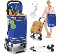 ELONEO Einkaufstrolley Treppensteiger mit Kühlfach, Einkaufsroller klappbar, Shopping Trolley höhenverstellbar, Reflektoren, abnehmbare Tasche 56 L, Hackenporsche (Treppensteiger-Trolley, Blau)