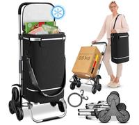 ELONEO Einkaufstrolley Treppensteiger mit XXL Kühlfach, Einkaufsroller klappbar, Shopping Trolley höhenverstellbar, Reflektoren, abnehmbare Tasche 43 L, Hackenporsche (Treppensteiger-Trolley Cool)