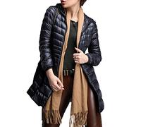 Elonglin Damen Daunenjacke Ultraleichter Mittellange Kapuze Winter Mantel Plus Size schwarz 4XL