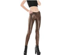 Elonglin Damen Leggings Sexy Mermaid Meerjungfrau Glanz Leggings Fisch Schuppen Scale Glänzend Strumpfhose Hose Frau Pants Kaffee DE S(Asie L)