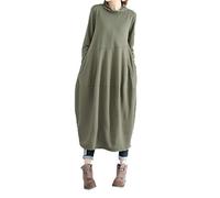Elonglin Damen Retro Kleider Ballon Tulpenkleid Langarm Tunika Baggy Loose Fit Casual Armee Grün L