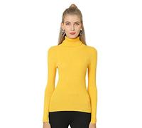 Elonglin Damen Rollkragenpullover, gerippter Strickpullover, einfarbig, schmal, dehnbar, hoher Halsausschnitt, langärmelig, Strickoberteil, gelb, Bust 30“(Asian XL)