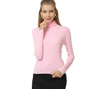 Elonglin Damen Rollkragenpullover, gerippter Strickpullover, einfarbig, schmal, dehnbar, hoher Halsausschnitt, langärmelig, Strickoberteil, rose, Bust 33“(Asian 3XL)