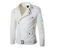 Elonglin Herren Lederjacke Bikerjacken Motorradjacke Punk Kunstleder Slim Fit Kurz Herbst Einfarbig Übergangsmantel Weiß Asie XL