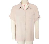 Elprico Kurzarm-Bluse mit Umlegekragen, Elegantes Oberteil in Reiner Farbe für Damen, Damen, Reisen, Outdoor, Arbeit, Zuhause [95% Polyester, 5% Polyurethan] (S)