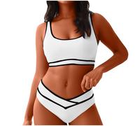 Elsa Keith Bikini Damen Set Push up Badeanzug Bauchweg Sport Bademode High Waist Sexy Zweiteiliger Modisch Elegant Bikinis Oberteil und Bikinihose Bequeme Sommer Badeanzüge Ärmellos Strand Swimsuits