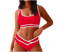 Elsa Keith Bikini Damen Set Push up Badeanzug Bauchweg Sport Bademode High Waist Sexy Zweiteiliger Modisch Elegant Bikinis Oberteil und Bikinihose Bequeme Sommer Badeanzüge Ärmellos Strand Swimsuits