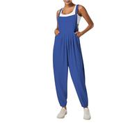 Elsa Keith Latzhose Damen Baggy Lange Jumpsuit Lässiger Stretch Overall Mädchen mit Taschen Jeans Geschnittener Hosen Ärmellose 2025 Playsuit Straight Frauen Arbeitshose Elegant Overalls