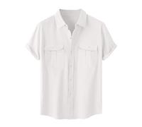 Elsa Keith Leinenhemd Herren Kurzarm Sommer Hemd Baumwolle Leinen Freizeithemd Casual Einfarbig Hemden Regular Leicht Strandhemd Atmungsaktiv Bequeme Leinenshirt Lässig Strand Kurzarmhemd für Männer