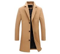 Elsa Keith Mantel Herren Lange Casual Wintermantel Slim Fit Wollmantel Winter Warme Trenchcoat Einfarbig Business Winterjacke Revers Übergangsjacke Elegant Cardigan Jacke mit Taschen Herrenmantel