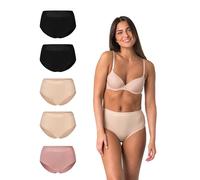 Elsie Damen High-Waist-Panty - Baumwolle Unterhosen im 5er-Pack, Atmungsaktive Unterwäsche mit Stretch-Anteil (DE/NL/SE/PL, Alphanumerisch, XXL, Regular, Regular, 2X Schwarz 2X Beige 1x Rosa)