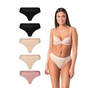 Elsie Damen String Tanga 5er Pack - Baumwolle mit Stretch, Bequeme Unterhosen Frauen mit elastischem Bund (DE/NL/SE/PL, Alphanumerisch, L, Regular, Regular, 2X Schwarz 2X Beige 1x Rosa)