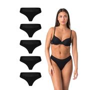 Elsie Damen String Tanga 5er Pack - Baumwolle mit Stretch, Bequeme Unterhosen Frauen mit elastischem Bund (DE/NL/SE/PL, Alphanumerisch, XL, Regular, Regular, 5X Schwarz)