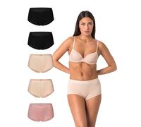 Elsie Damen Taillenslip 5er Pack - Baumwolle mit Stretch, Bequeme Unterhosen mit hoher Taille, elastischer Bund (DE/NL/SE/PL, Alphanumerisch, L, Regular, Regular, 2X Schwarz 2X Beige 1x Rosa)