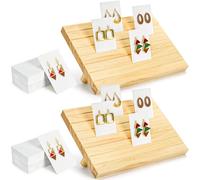Elsjoy Holz Ohrring Display Ständer mit 200 pcs Karten, Tischplatte Holz Ohrring Display Halter für Verkauf, Tragbare Ohrring Organizer Stand Schmuck Showcase Rack für Einzelhandel (28×19cm)
