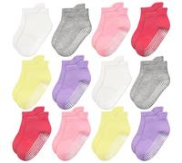 ELUTONG Antirutsch Socken Kinder，12 Paar Stoppersocken Kinder Baumwolle Rutschfeste Socken für 6-12 Monate Jungen Mädchen（weiß,rot,grau,lila,gelb,rosa）