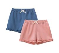 ELUTONG Kinder Mädchen Kurze Hose, 2 Paar Baumwolle Sommer Sport Shorts mit Schleifen für Outdoor 3-4 Jahre (Rosa + Blau)