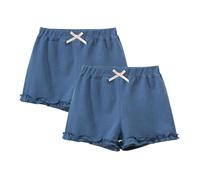 ELUTONG Kinder Mädchen Kurze Hose, 2 Paar Baumwolle Sommer Sport Shorts mit Schleifen für Outdoor 9-10 Jahre (Blau)