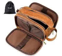 Elviros Kulturbeutel Herren, Geschenke für Männer, PU-Leder Wasserdicht Reise Große Öffnung Kulturbeutel, Geeignet für Reisen, Geschäftsreise, Fitness, Badezimmer, Braun, Größe: S