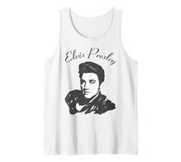 ELVIS PRESLEY Offizielles Skript Tank Top, Weiß, S, Kurzarm, Herren, Tank Top