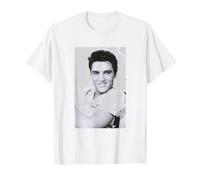 Elvis Presley Schwarz-Weiß-Porträt T-Shirt, Herren, Weiß, XL
