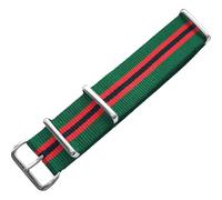 Elysee Uhrenarmband - Mehrfarbiges Natoband aus Nylon mit Dornschließe, Olivgrün/Rot/Blau - 22 mm